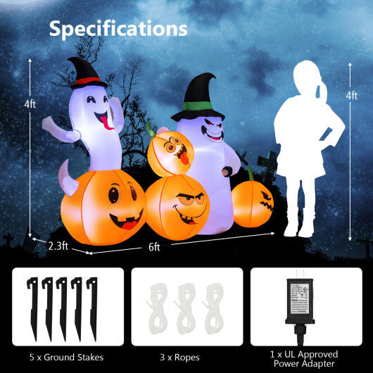 6 Feet Halloween Inflatable Pumpkins and Ghosts with LED Lights - Color: Multicolor