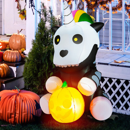 5 Feet Halloween Inflatable Unicorn Skeleton with Pumpkin Lantern - Color: Black & White - Seasonal Chic Variety