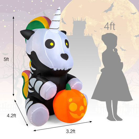 5 Feet Halloween Inflatable Unicorn Skeleton with Pumpkin Lantern - Color: Black & White - Seasonal Chic Variety