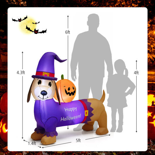 5 Feet Long Halloween Inflatable Dachshund Dog with Pumpkin - Color: Purple