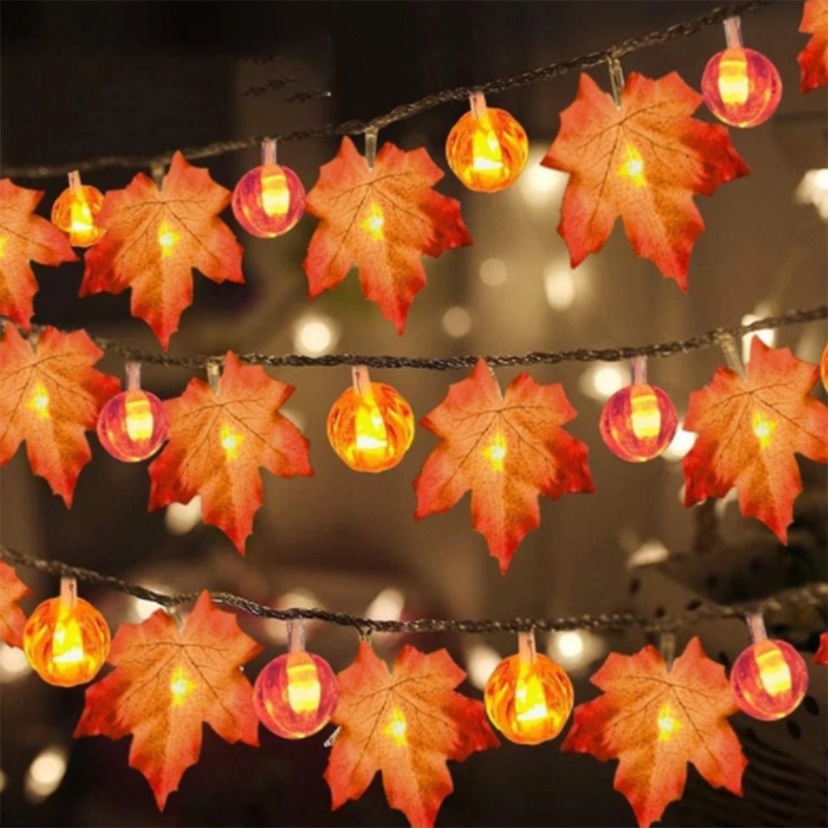 Maple Leaves String Lights with Pumpkin Maple String Lights - Seasonal Chic Variety