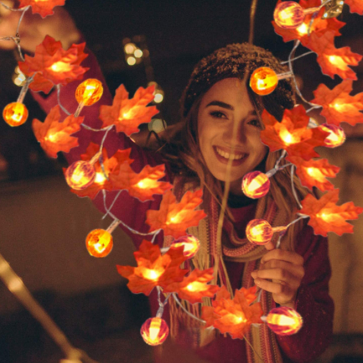 Maple Leaves String Lights with Pumpkin Maple String Lights - Seasonal Chic Variety