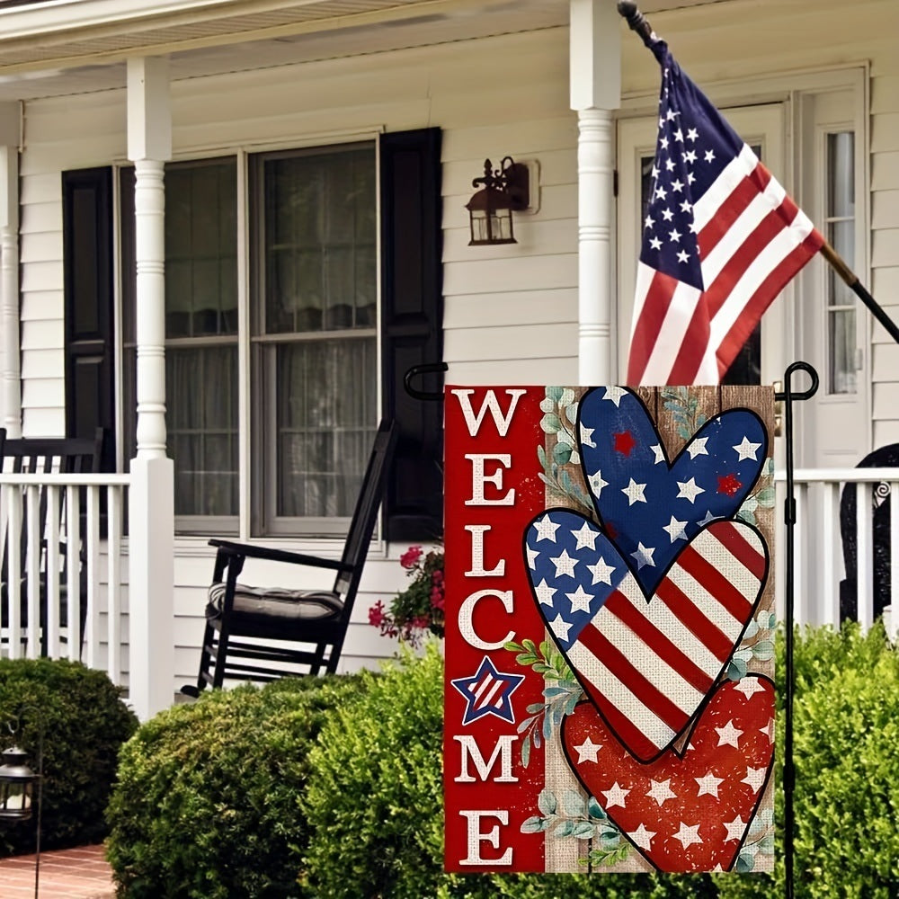 4th Of July Patriotism Linen Double Sided Garden Flag (12''x18''); Home Decor; Anniversary Independence Day Outdoor Decor; Yard Decor; Garden Decorations (No Metal Brace)