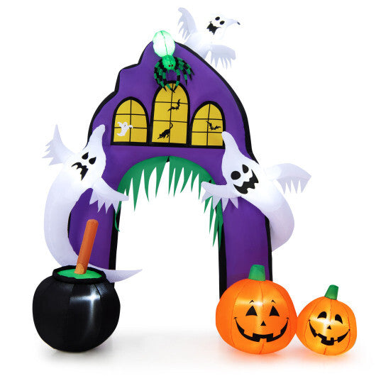 9 Feet Tall Halloween Inflatable Castle Archway Decor with Spider Ghosts and Built-in - Color: Purple - Size: 9 ft - Seasonal Chic Variety