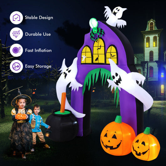 9 Feet Tall Halloween Inflatable Castle Archway Decor with Spider Ghosts and Built-in - Color: Purple - Size: 9 ft - Seasonal Chic Variety