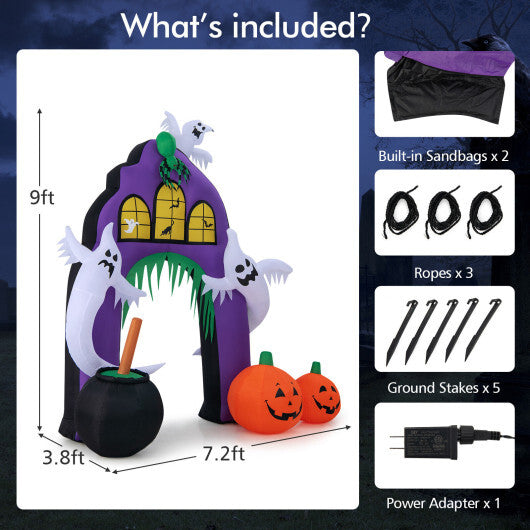 9 Feet Tall Halloween Inflatable Castle Archway Decor with Spider Ghosts and Built-in - Color: Purple - Size: 9 ft - Seasonal Chic Variety