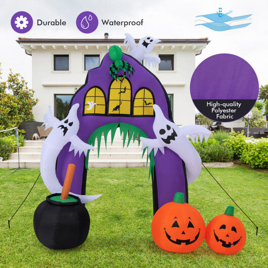 9 Feet Tall Halloween Inflatable Castle Archway Decor with Spider Ghosts and Built-in - Color: Purple - Size: 9 ft - Seasonal Chic Variety