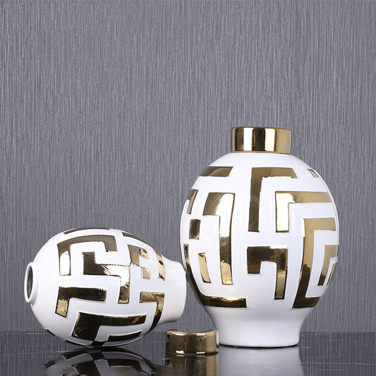 Light Luxury Simple Ceramic With Gold Round Cover Decoration - Seasonal Chic Variety