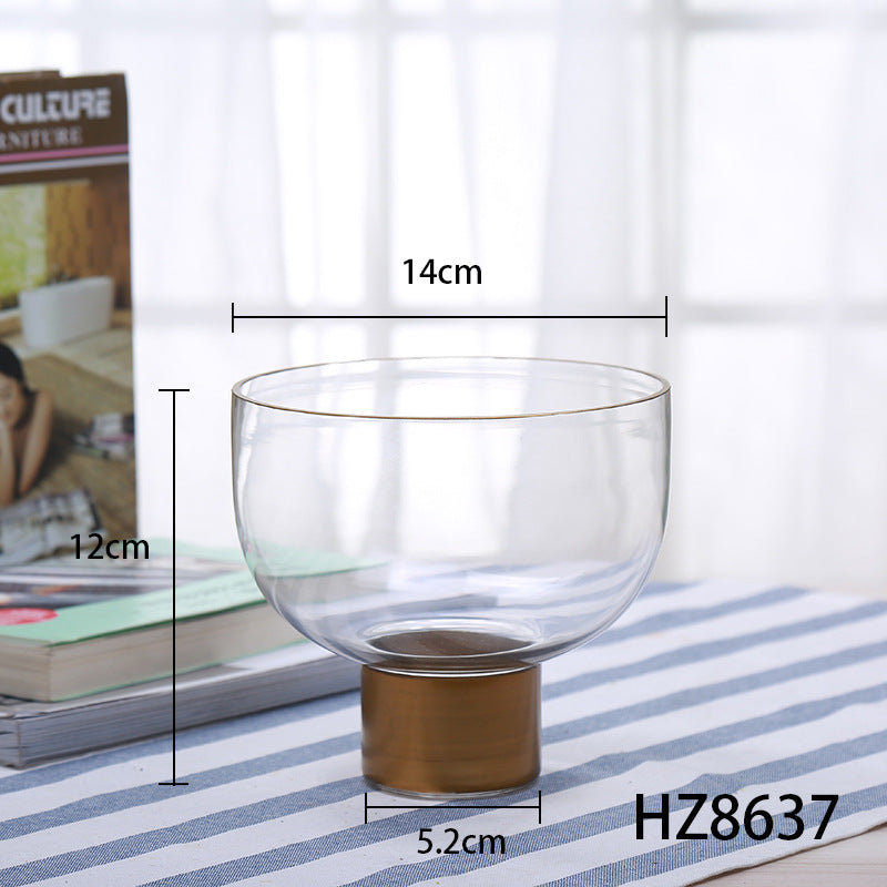 Simple High-grade Transparent Glass Candle Holder With Copper Ring - Seasonal Chic Variety