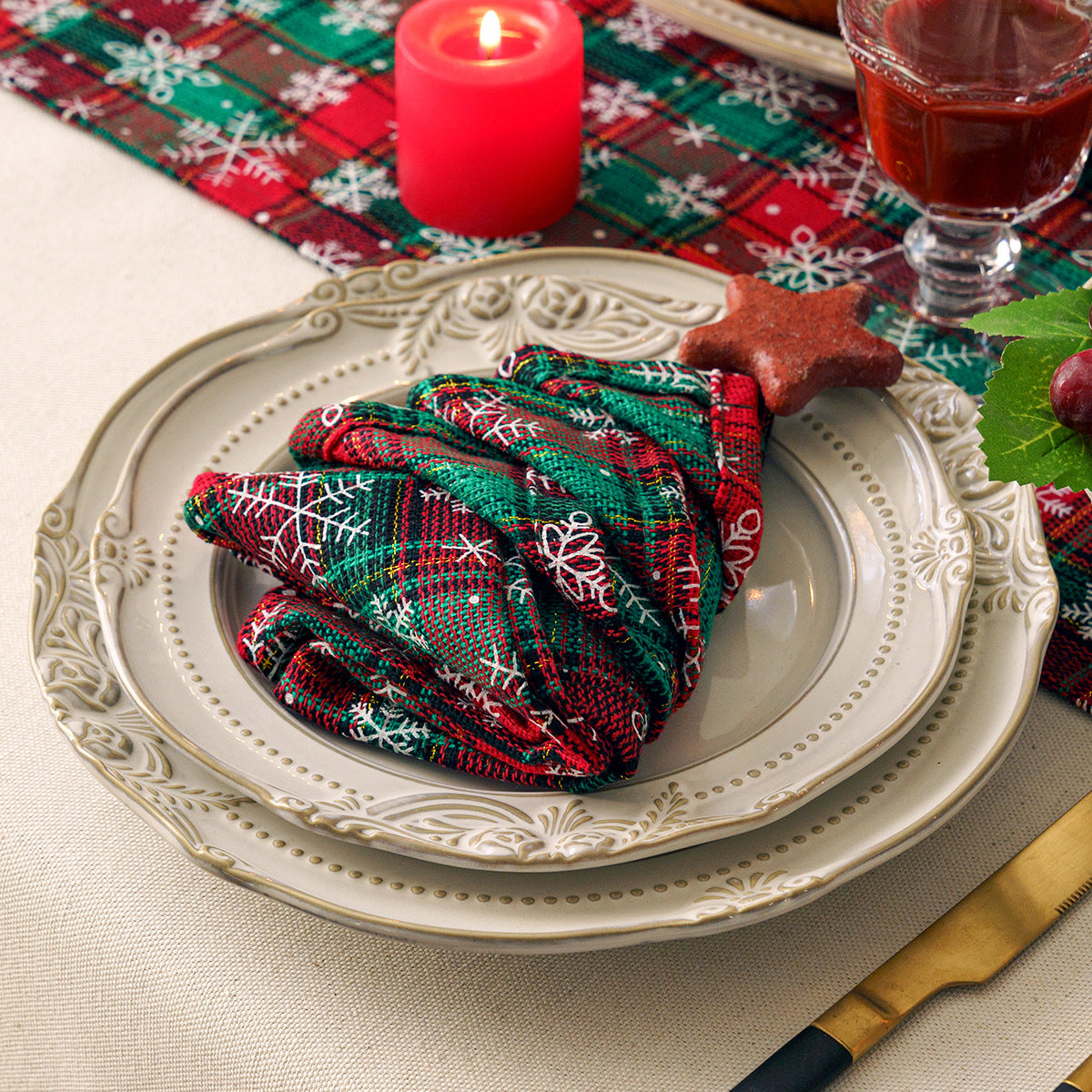 Christmas Series New Year Cloth Plaid Table Flag Insulation Pad - Seasonal Chic Variety