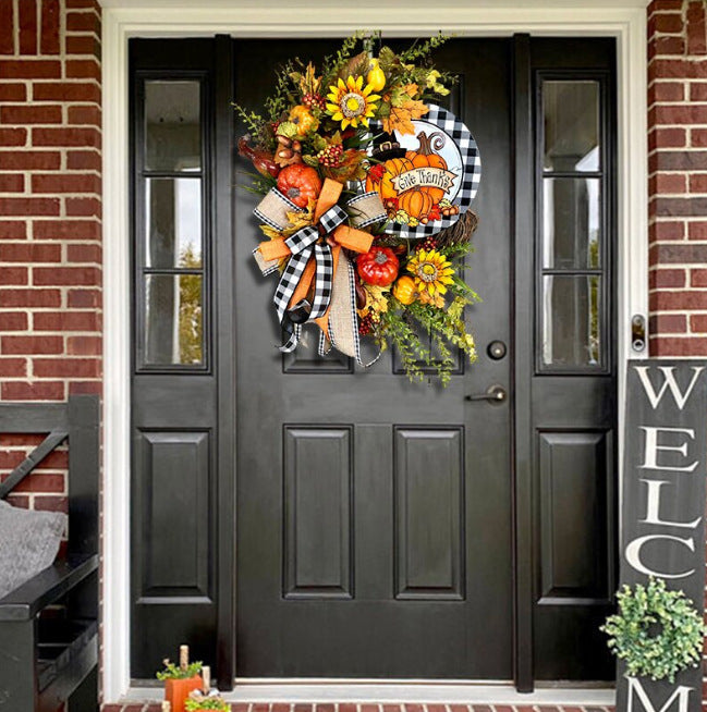 Wooden Sign Decoration Thanksgiving Day Sunflower Autumn Pumpkin Wreath - Seasonal Chic Variety