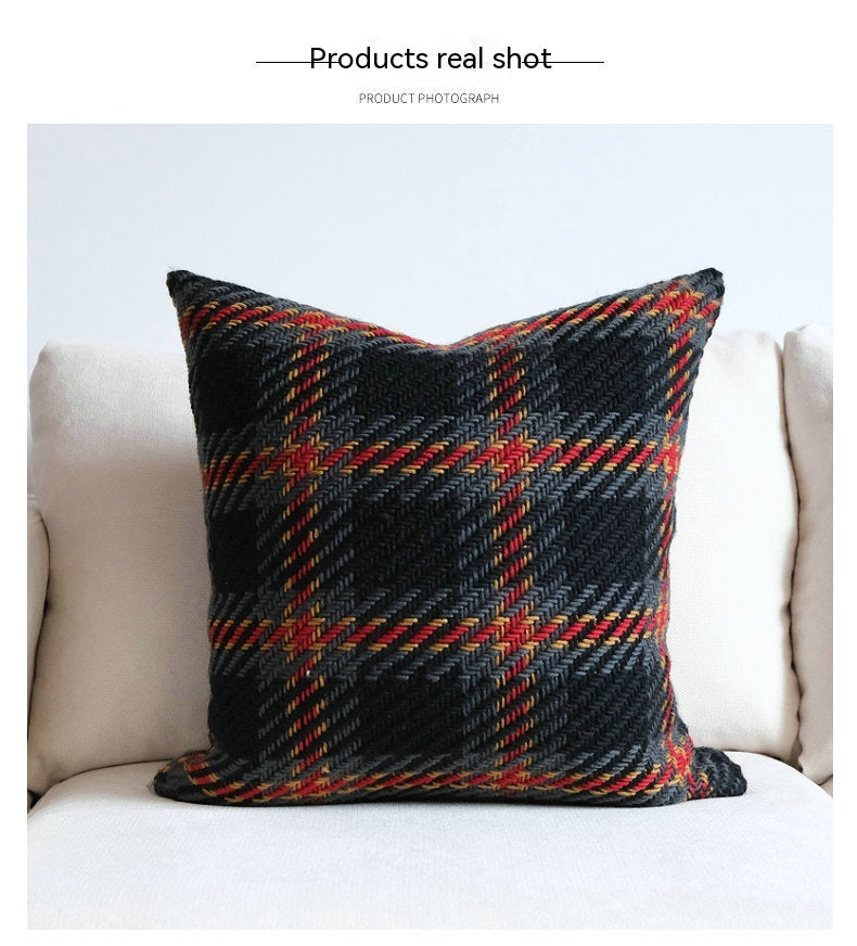 Affordable Luxury Style Plaid Wool Pillow Sofa Cushion Model Room Pillow Cover - Seasonal Chic Variety