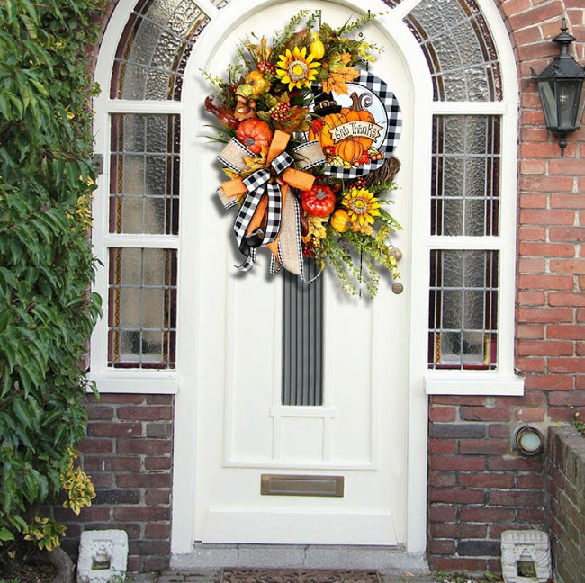 Wooden Sign Decoration Thanksgiving Day Sunflower Autumn Pumpkin Wreath - Seasonal Chic Variety