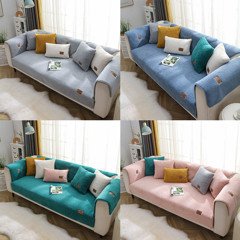 Modern Solid Color Winter Lamb Wool Sofa Towel Thicken Plush Soft And Smooth Sofa Covers For Living Room Anti-slip Couch Cover - Seasonal Chic Variety