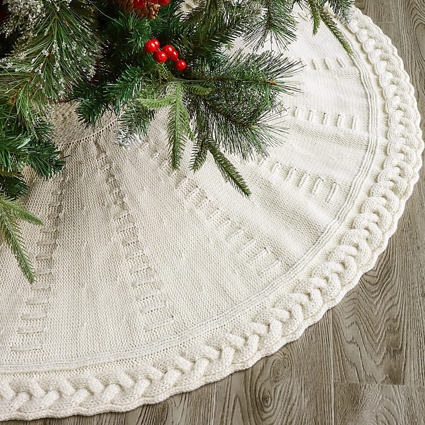 Christmas Knitted Tree Skirt Red Decorations - Seasonal Chic Variety