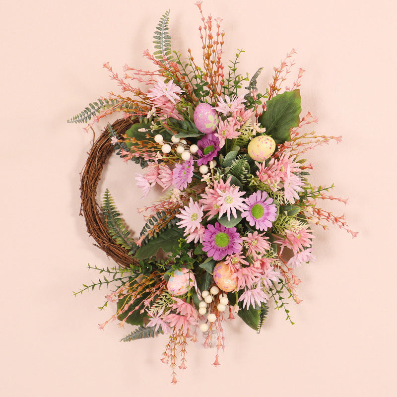 Home Decoration Easter Wreath Wild Chrysanthemum Half Edge Wreath Eggs - Seasonal Chic Variety