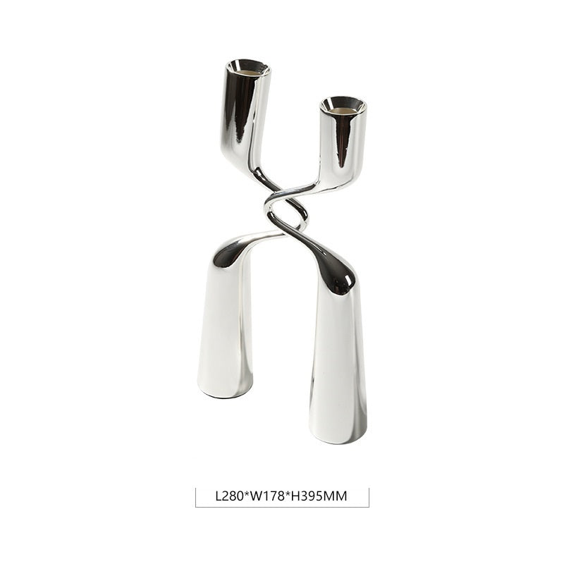 Modern Luxury High-grade Silver Metal Candle Holder Ornaments - Seasonal Chic Variety