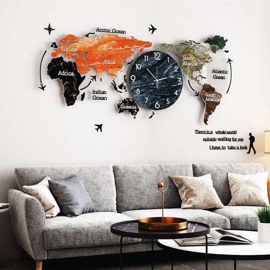 Light luxury decoration wall clock living room home map clock - Seasonal Chic Variety