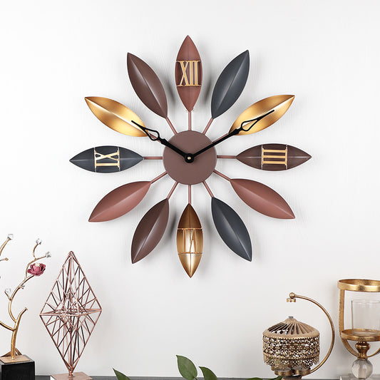 Iron Leaf Wall Clock Bar Decoration Creative Living Room - Seasonal Chic Variety